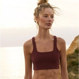 Free People MOVEMENT NWT Never Better Square Neck Sports Tank Bra Oxblood